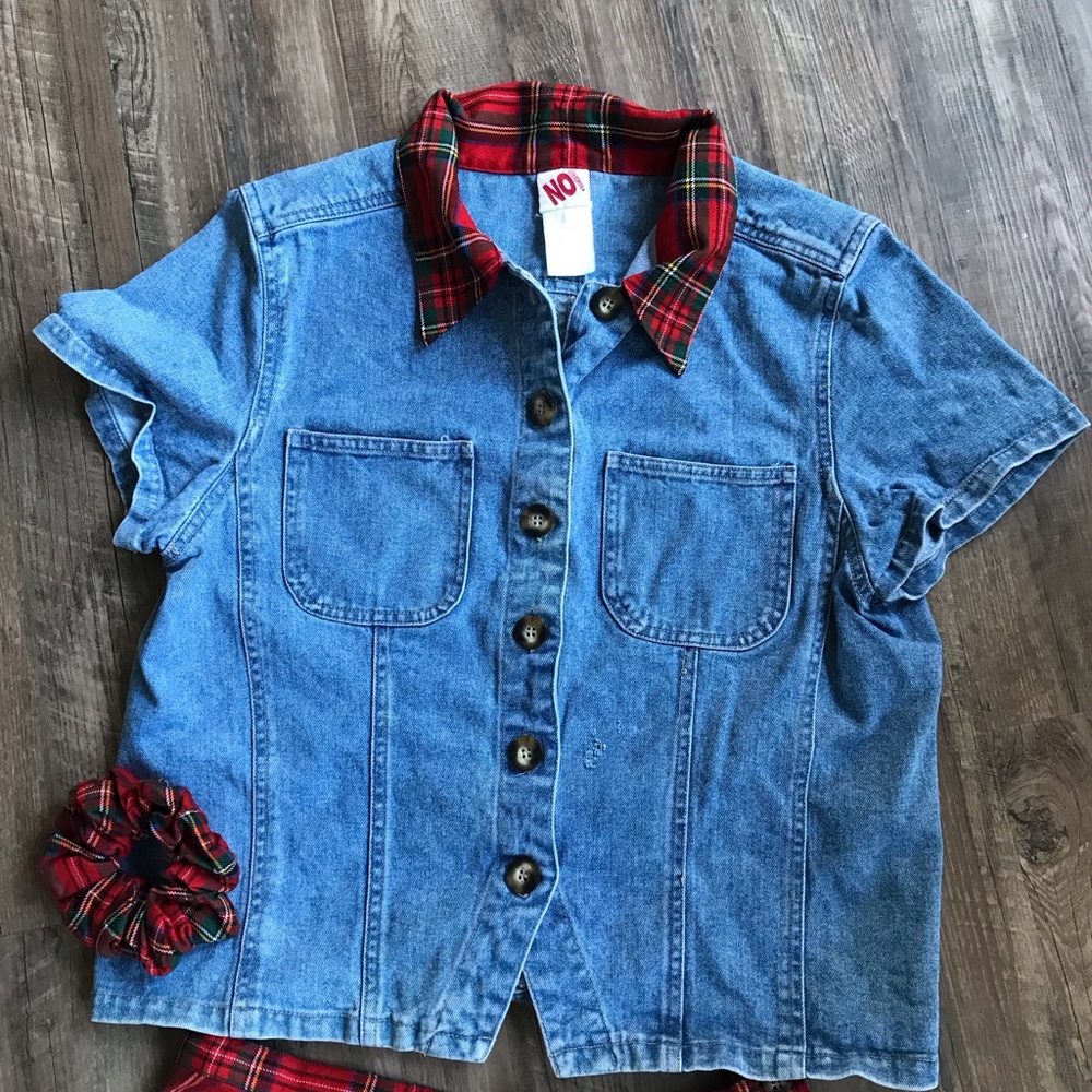 VINTAGE & FUN  3 PC Denim and Plaid Set from the 90’s - Picture 3 of 7